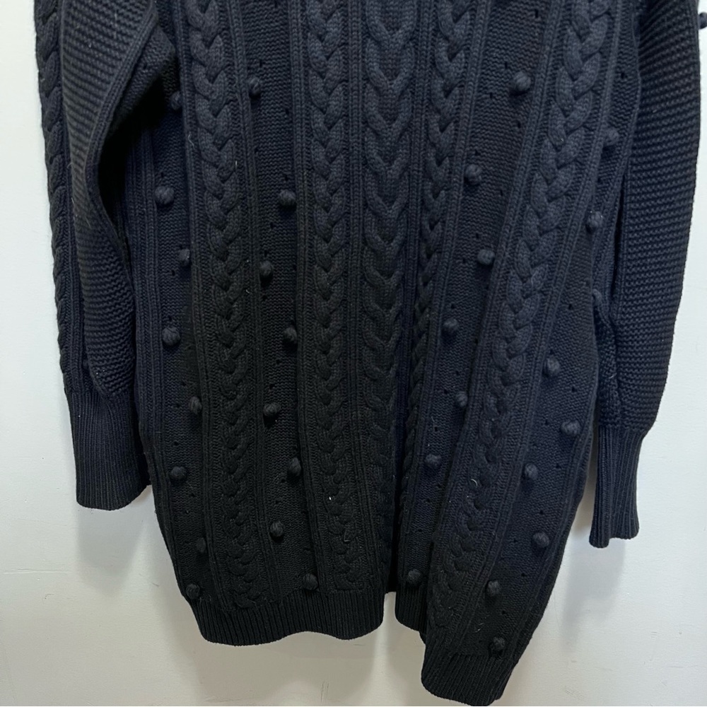 Nicholas Black Cotton Wool Cardigan Pom Pom Sweater Size Large Missing Belt - Picture 7 of 11